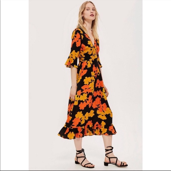 Topshop | Dresses | Topshop Orange Yellow Floral Midi Dress | Poshmark Topshop | Dresses | Topshop Orange Yellow Floral Midi Dress | Poshmark